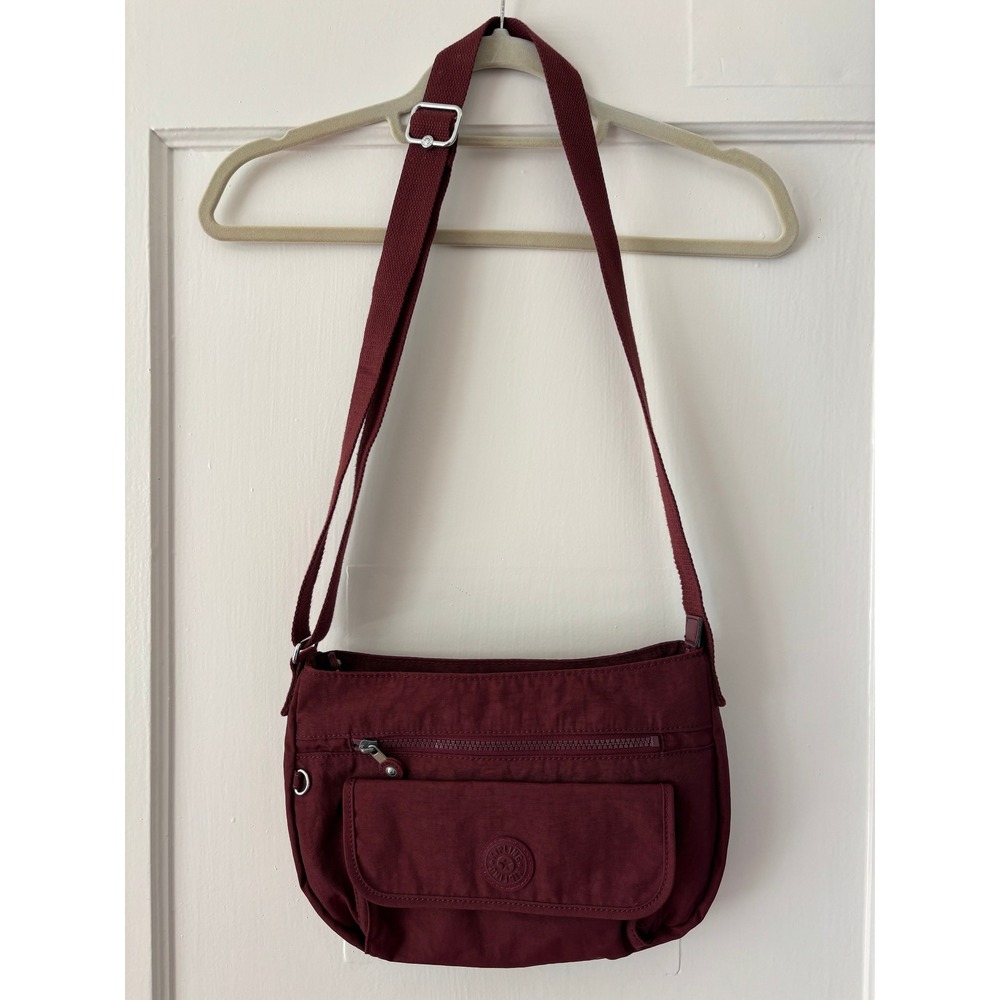 Kipling Burgundy Nylon Crossbody Bag Adjustable Strap Wine Red Messenger Bag